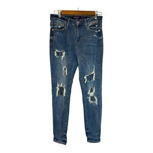 Judy Blue Jeans Women's Size 7/28 Skinny Fit Pinstripe‎ Patch Distressed Denim